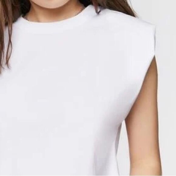 NWT Forever 21 Cropped Muscle Tee Tank White Casual Streetwear Knit Cotton - Picture 5 of 6